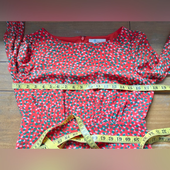 Boden Ingrid Orange Speckled Midi Dress Long Sleeve Viscose Chiffon Sz 6 Petite - Picture 13 of 14